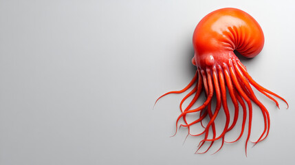 Nautilus Octopus: A captivating image of a surreal red octopus, shaped like a nautilus shell, with its tentacles gracefully reaching out. It evokes a sense of mystery, wonder.
