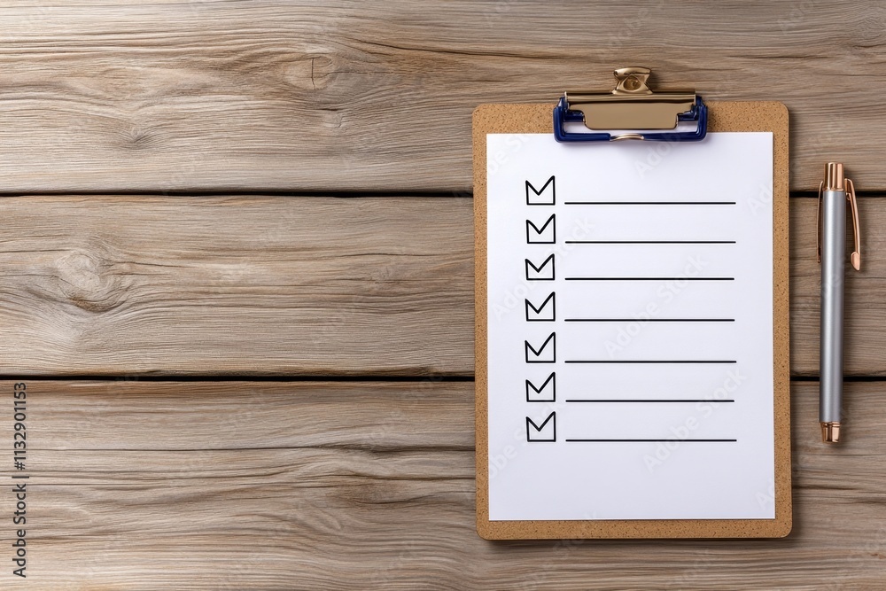 Aufkleber A simple geometric design of a clipboard with a checklist and a pen, isolated on a neutral background, emphasizing clarity and minimalism
