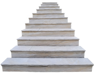A white staircase with a gray stone step. Isolated on transparent background.