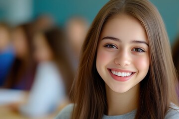 Fototapeta premium Young Educator with Bright Smile in Classroom