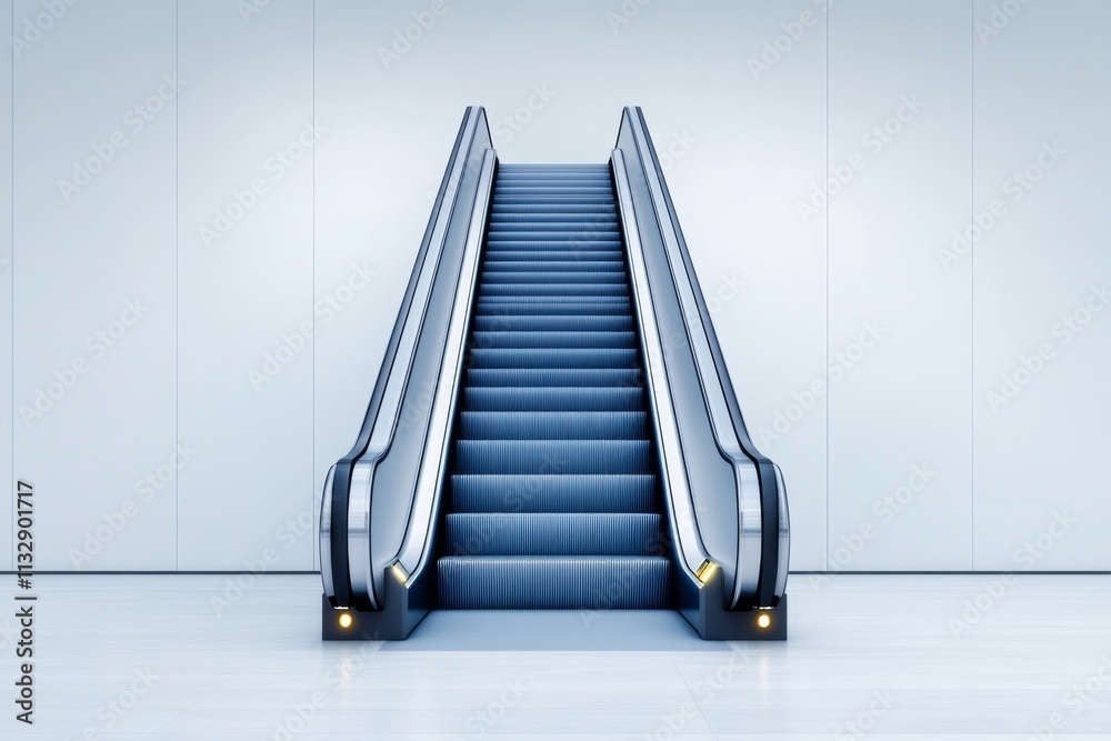 Aufkleber a simple, minimalist graphic of an escalator with smooth lines and clean geometric shapes, emphasizi