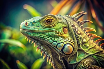 Fototapeta premium Vintage Florida Green Iguana Photo - Reptile Wildlife Nature Photography