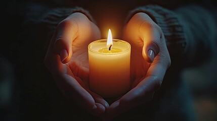 Hands Gently Cradle a Burning Candle Flame