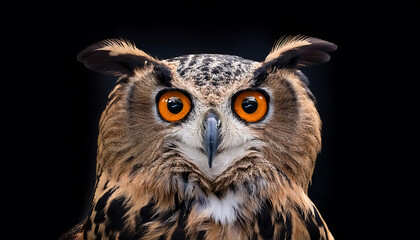 Obraz premium Ethereal Owl Portrait: Intricate Feathers on Midnight Canvas