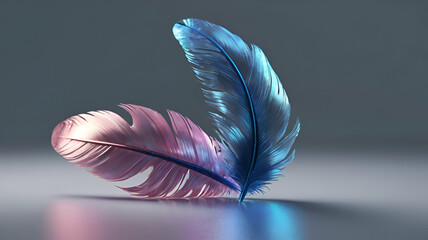  blue pink feather fluid holographic Iridescent 3d render icon isolated on transparent background,