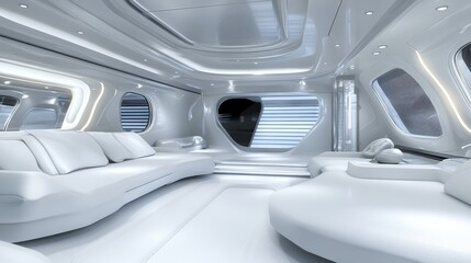 Fototapeta premium A sleek, futuristic interior with smooth surfaces and modern design elements.