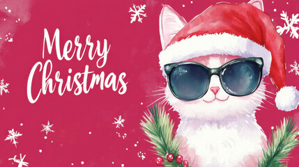 Kawaii cute adorable little watercolor Merry Christmas holiday  santa, holiday, 