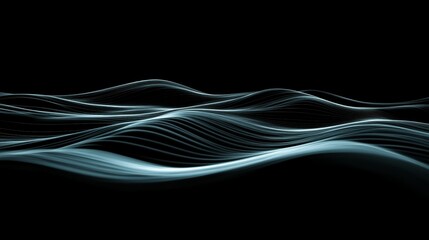 Fototapeta premium Abstract Teal Light Waves on Black Background