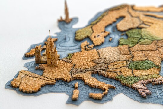 A zoomed-in regional map of Western Europe with roads, cities, and cultural landmarks highlighted
