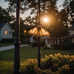 street lamp in the park at sunset