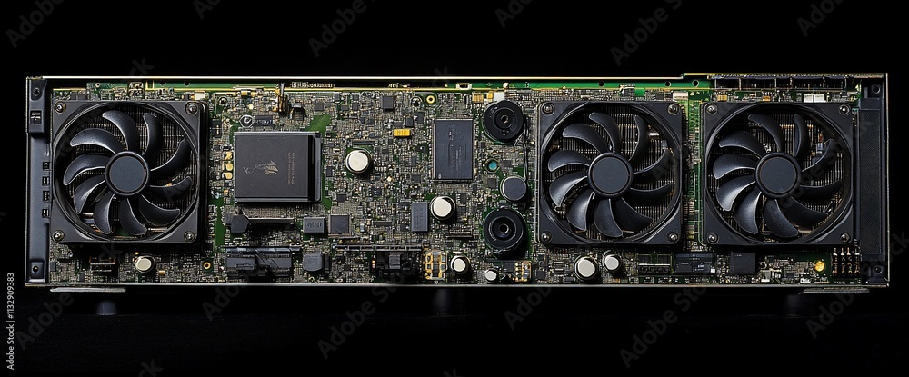 Aufkleber a detailed view of a computer graphics card's internal components.