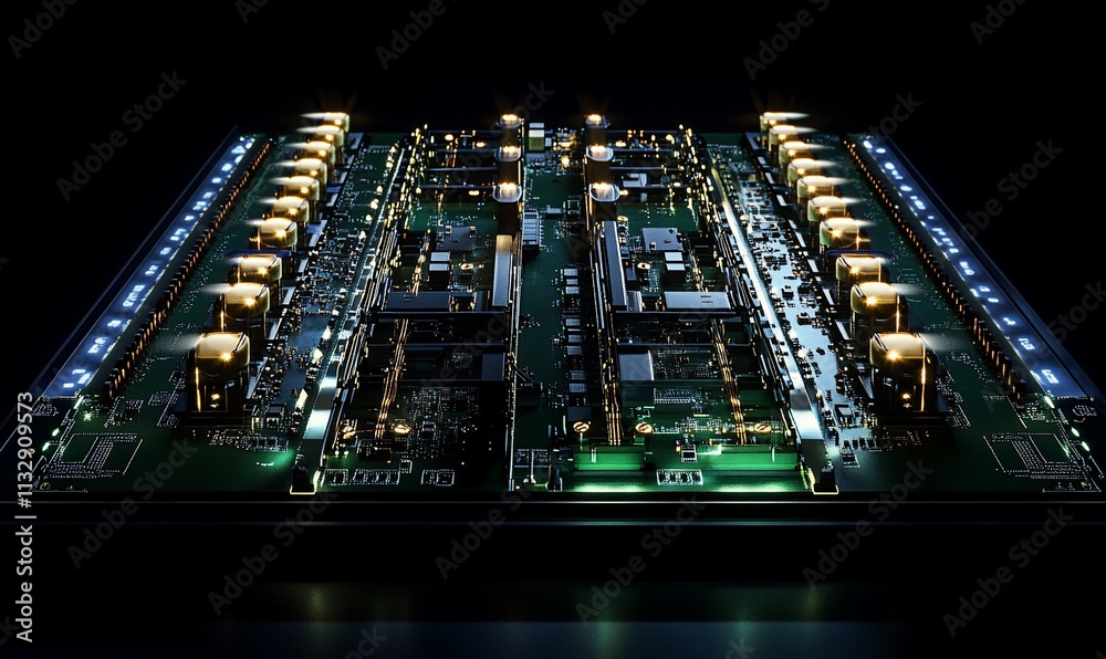 Aufkleber a detailed view of a circuit board with illuminated components.