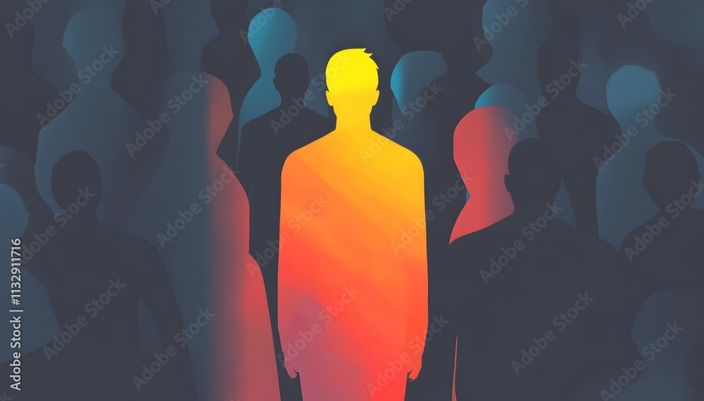 Aufkleber unique silhouette of a standing figure surrounded by abstract dark shadowy forms representing indivi