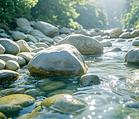 a river with rocks and trees
