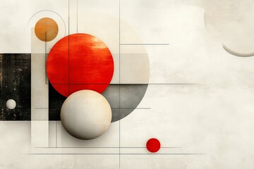 Abstract artwork featuring geometric shapes and contrasting colors on a neutral background