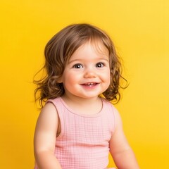 Naklejka premium Cheerful North Macedonian toddler smiling in pink dress