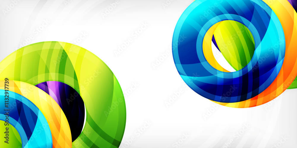Poster Bright colorful circles with light effects. Abstract background