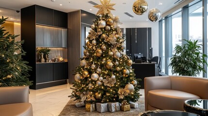 Elegant Christmas Tree in Modern Office Setting