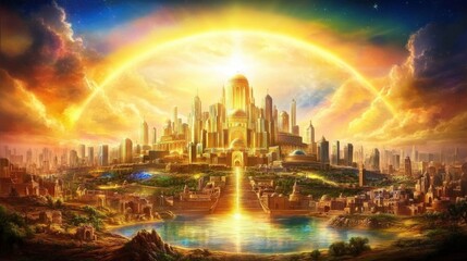 Obraz premium Artistic portrayal of the Heavenly Canaan, reflecting spiritual aspirations.