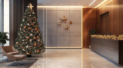 Elegant Christmas Decor in Modern Lobby Setting
