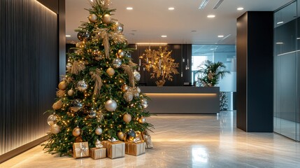 Elegant Christmas Tree in Modern Office Space