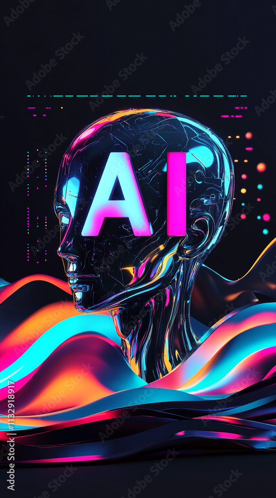 Aufkleber exploration of artificial intelligence represented by a vibrant humanoid figure amidst colorful wave