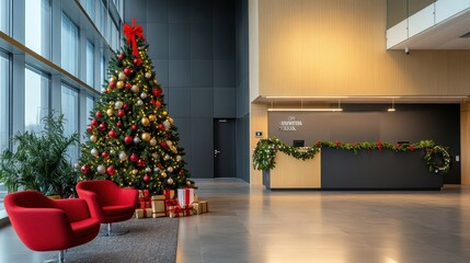 Elegant Christmas Tree in Modern Lobby Decor