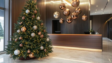 Festive Christmas Tree in Modern Lobby Decor