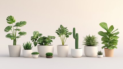 Fototapeta premium A Collection Of Potted Plants Arranged In A Row