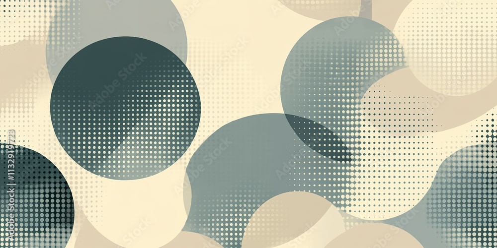 Poster Abstract pattern of overlapping circles in muted color tones with varying transparency and textures