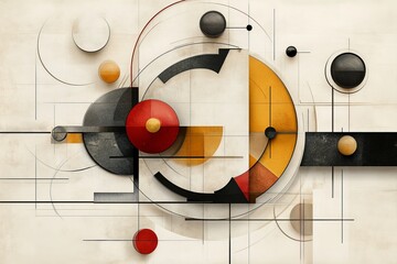 Vibrant geometric composition featuring circles and lines in a modern art style with earthy color...