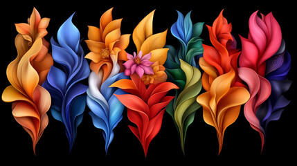 Abstract Floral Symphony: A mesmerizing abstract floral art print featuring vibrant, colorful...