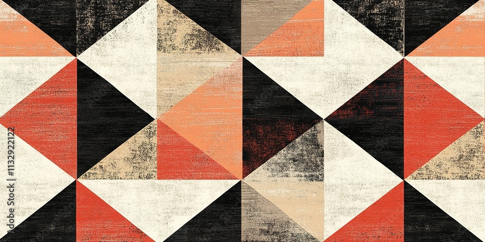 Poster geometric pattern featuring triangles in warm tones and contrasting shades displayed on a textured b