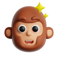 Fototapeta premium 3d excited monkey emoji icon. Smiling cartoon with yellow sparkling stars emoticon isolated on transparent background