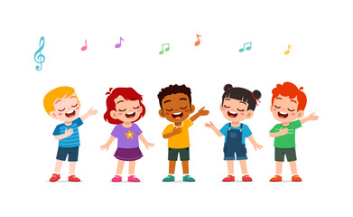 Fototapeta premium little kids sing choir together with friends