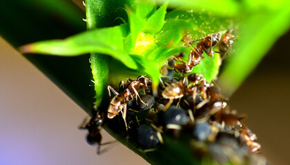 ants "grazing" their flock of aphids