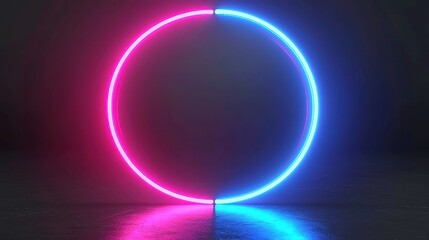 Obraz premium Neon Circle Frame, a vibrant round frame in blue and pink hues, featuring dynamic motion graphics against a black backdrop, perfect for showcasing creative content.