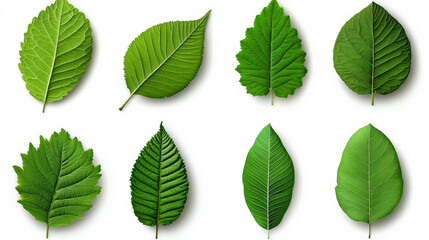 Fototapeta premium Green Leaf Collection: A set of ten vibrant, green leaves, each showcasing unique shapes and textures, perfect for adding a touch of nature to your design projects.