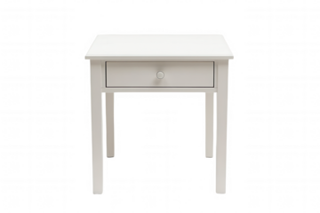 This elegant white side table features a clean design with four legs and a single drawer. Ideal for modern living areas, it enhances decor and provides practical storage solutions in any room setting.