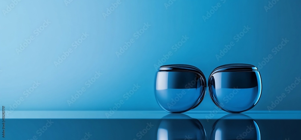 Poster two sleek blue containers with reflective surfaces on a gradient background.