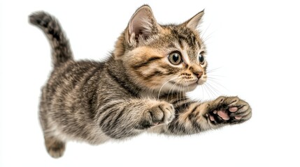 Obraz premium Playful american shorthair cat jumping in studio environment