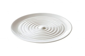 A beautifully crafted white plate featuring a unique spiral pattern, isolated for focus. The design showcases smooth curves and gentle ridges, making it an ideal piece for dining or decoration.