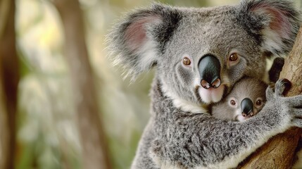 Naklejka premium Heartwarming Koala and Joey Embrace in Nature