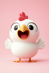 Obraz premium Cute cartoon chicken character with big eyes and cheerful expression against pink background designed for animation or children's content