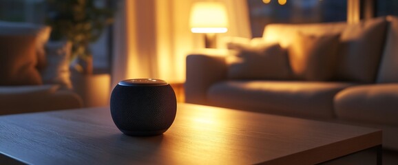 A cozy living room scene with a decorative object on a wooden table.