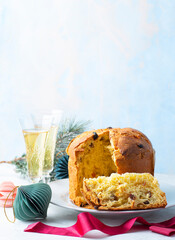 Panettone is a Christmas Italian sweet bread and dessert, a traditional Christmas and New Year's Eve sweet with raisins and dried fruit served with champagne. Tastes of Italian Christmas
