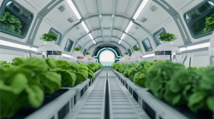 Space Farming: Hydroponic Greens in Futuristic Greenhouse 