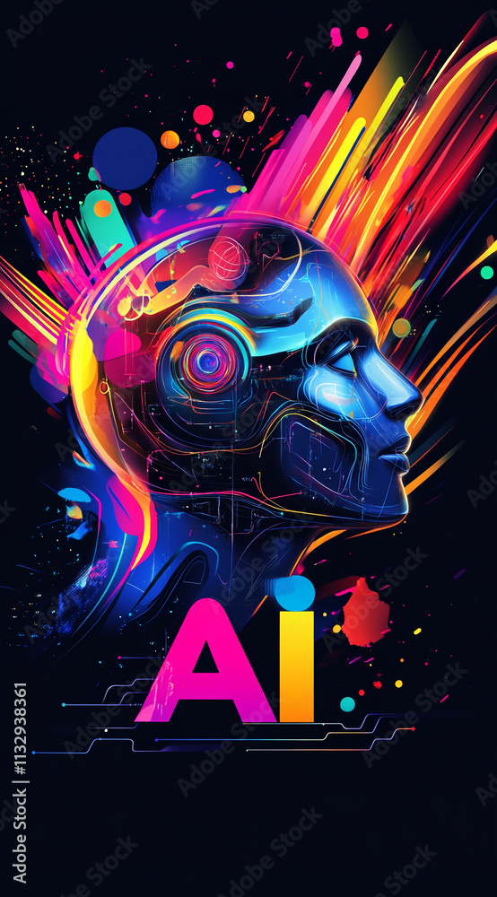 Aufkleber Vibrant digital artwork showcasing an abstract representation of artificial intelligence with colorful elements and a futuristic design