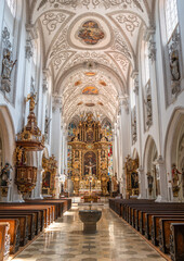 Obraz premium Interior of the church of Maria Himmelfahrt in Landsberg am Lech. It is a Roman Catholic parish church dedicated to the Assumption of the Virgin Mary