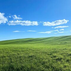 Obraz premium Rolling green hills under a bright blue sky with fluffy white clouds
